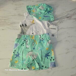 Infant Dinosaur Safari Print Bucket Hat 3 Piece Short Set 0-3M